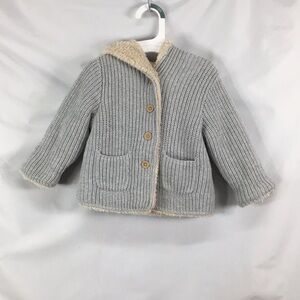 GAP Sherpa Gray Knit Sweater Animal Ears Hoodie Size 12-18M Great Condition